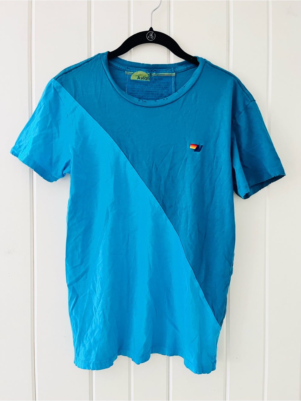 Aviator Nation Distressed Split Blue Boyfriend Tee, Sz S